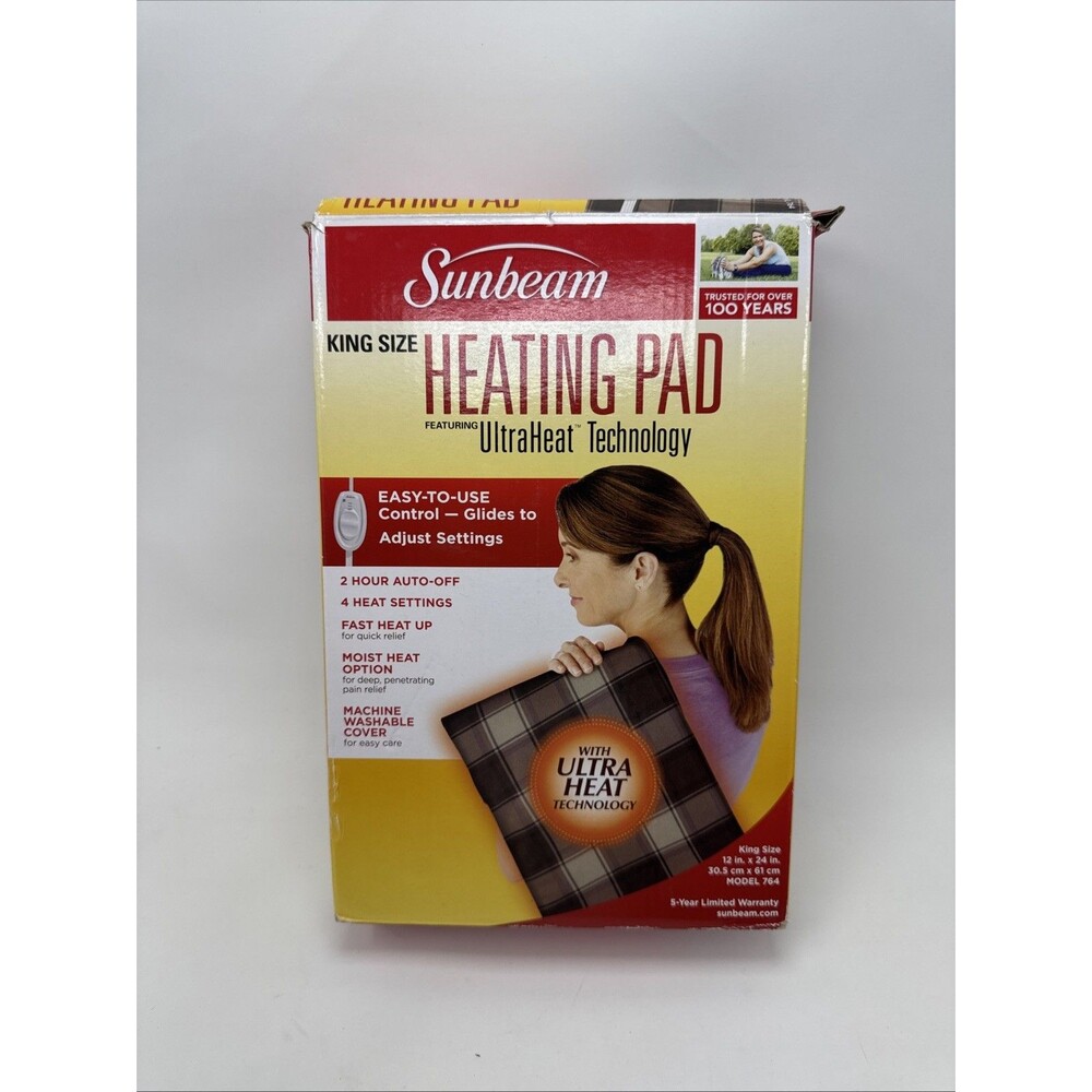 Sunbeam King Size Electric Heating Pad UltraHeat 12x24in Washable Cover